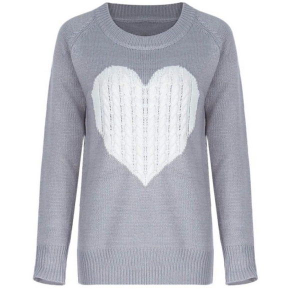 NEW Grey with White Heart Pull-Over Sweater (brand new in bag) size Medium - Picture 5 of 7